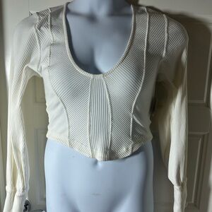 Free people Cream Ribbed Long Sleeve CropTop